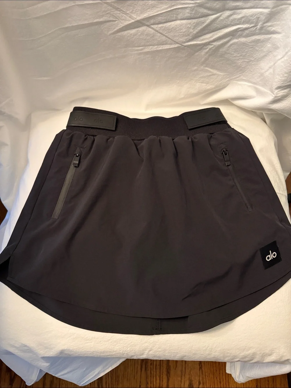 ALO Yoga High Waisted Charcoal Circle Skater Skirt with Zip Pockets